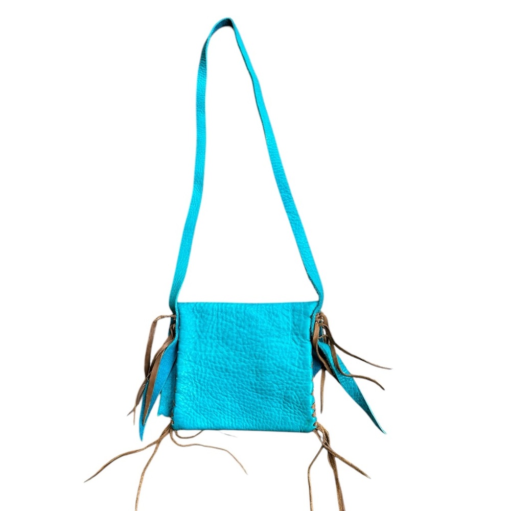 Jimmi WZ Leather Bag Purse Turquoise/Teal/Brown Crossbody BoHo Handmade - Picture 3 of 11